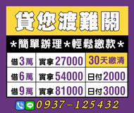 「台中借錢」有資金困難借款來找我，貸您渡過難關，借9萬，實拿81000日付3000「即樂貸」